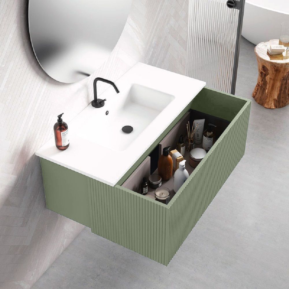 48" Lime Finish Wall Mount Bath Vanity with Linen Cabinet Option Made in Spain