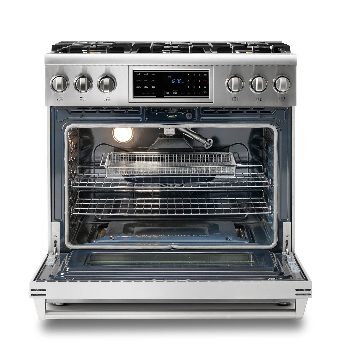 Thor Kitchen 2-Piece Appliance Package - 36-Inch Propane Gas Range, Tilt Panel & Premium Wall Mount Hood in Stainless Steel - AP2-TRG36B-LP