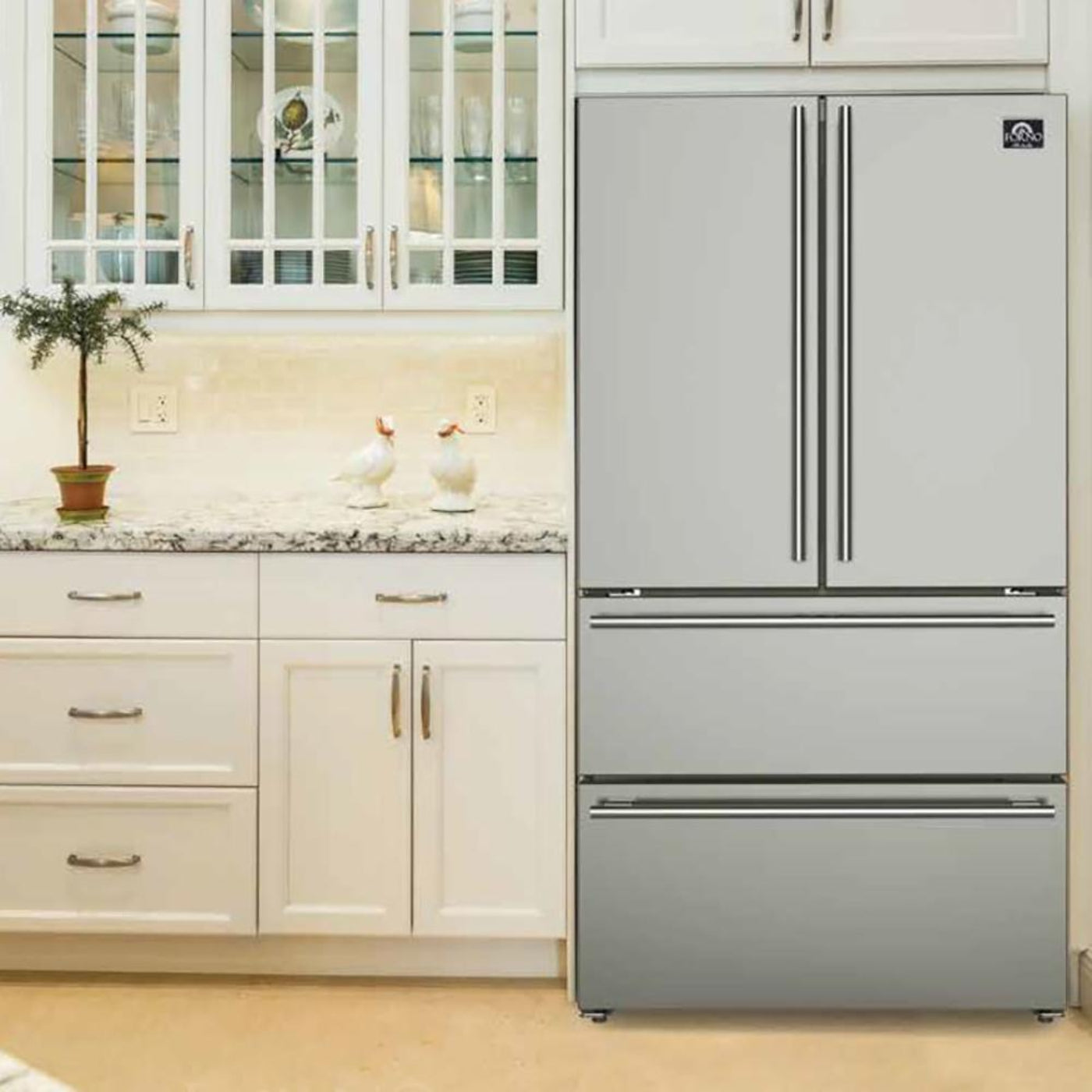 Forno 5-Piece Appliance Package - 48-Inch Dual Fuel Range, Refrigerator, Wall Mount Hood, 24-Inch Microwave Oven, & 3-Rack Dishwasher in Stainless Steel - APR5-6156-48-H-MWO