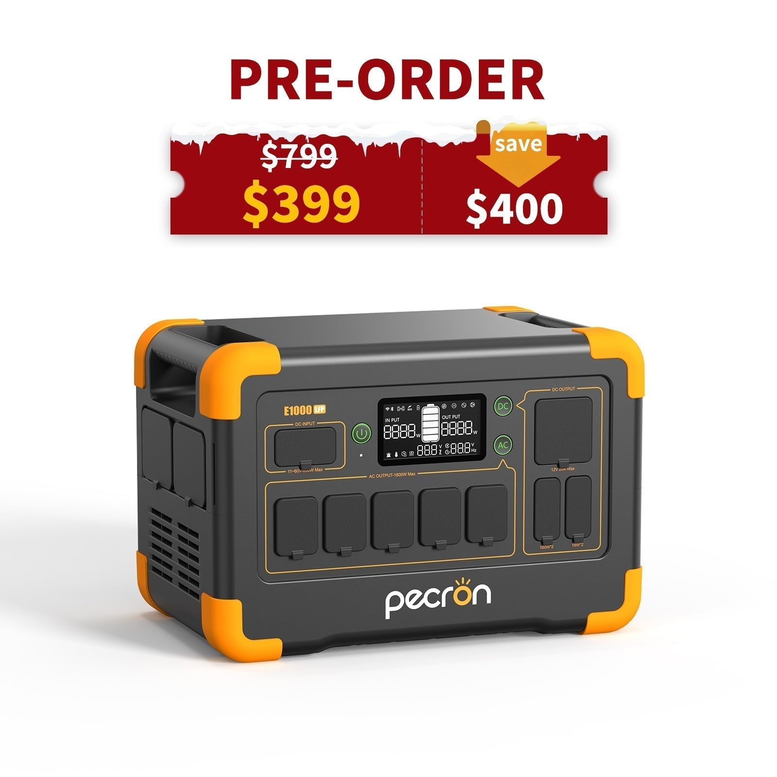 PECRON E1000LFP Portable Power Station 1800W 1024Wh PRE-ORDER - E1000LFP