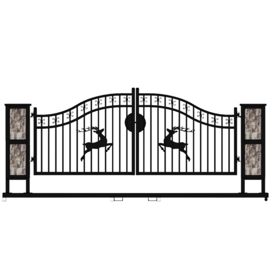 [AS-IS] 20ft Double Arc Wrought Steel Garden Gate with Post