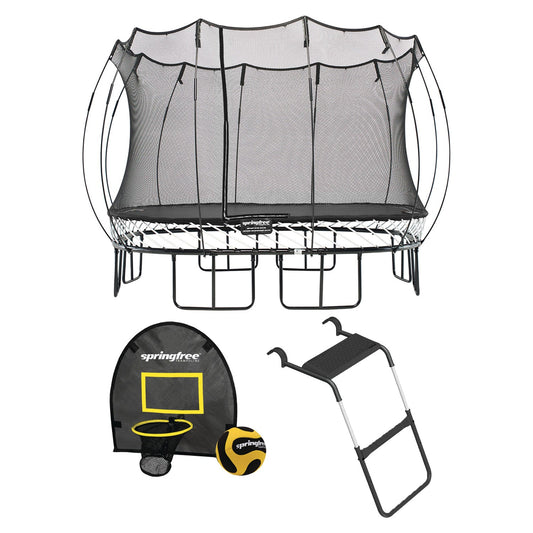 Springfree Outdoor Square 13 Foot Trampoline, Enclosure, Hoop Game, and Ladder - 215885