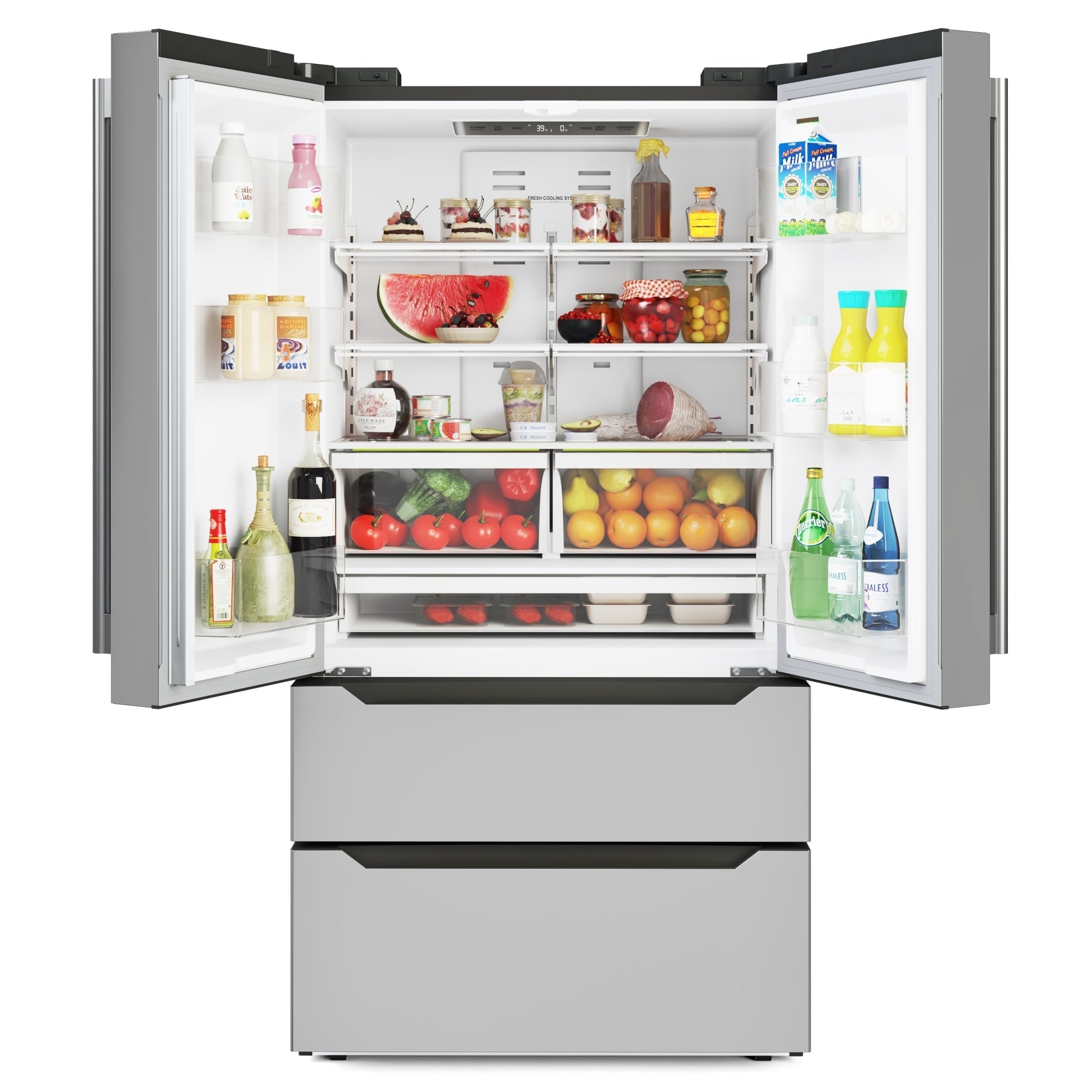 KOOLMORE 22.5 Cu. ft. French Door Refrigerator with Automatic Ice Maker, Deep Freezer, 4 Door Stainless-Steel Fridge - RERFDSS-22C