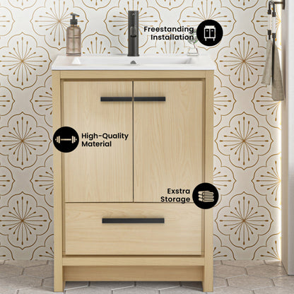 Swiss Madison Virage 24 Freestanding, Bathroom Vanity in Natural Oak - SM-BV730LK