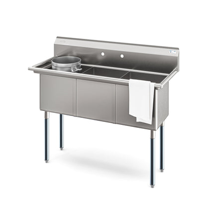 KOOLMORE KMSC181814N3 60 in. Three Compartment Commercial Sink Bowl Size 18x18x14 Stainless-Steel 18 Gauge  - KM-SC181814-N3