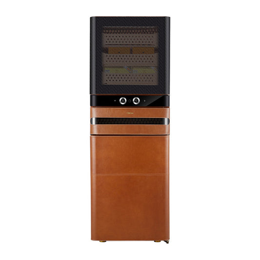Afidano 1500 Ct Cigar Humidor, Temperature and Humidity Control with Classic Leather and Spanish Cedar Drawers - JC-272A