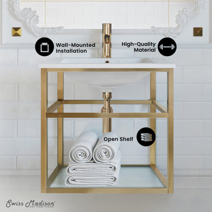 Swiss Madison Pierre 24 Single, Open Shelf, Gold Metal Frame Bathroom Vanity - SM-BV552G