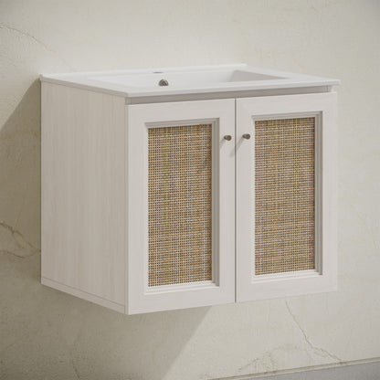 Swiss Madison Classe 24" Wall-Mounted Bathroom Vanity in White Oak with Single Faucet Hole Vanity Top - SM-BV2807WO