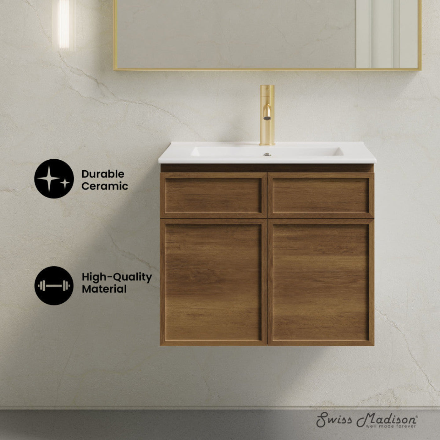 Swiss Madison St. Tropez 24" Wall-Mounted Bathroom Vanity in Brown Oak with Sink Top - SM-BV0819BO