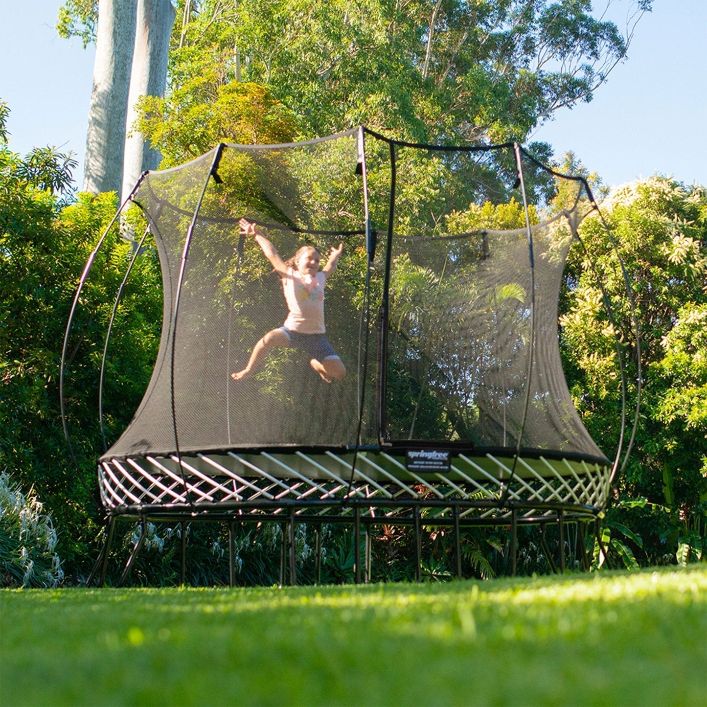 Springfree Trampoline Kids Oval 8 x 11 Ft Trampoline & FlexrHoop Basketball Game - 299720