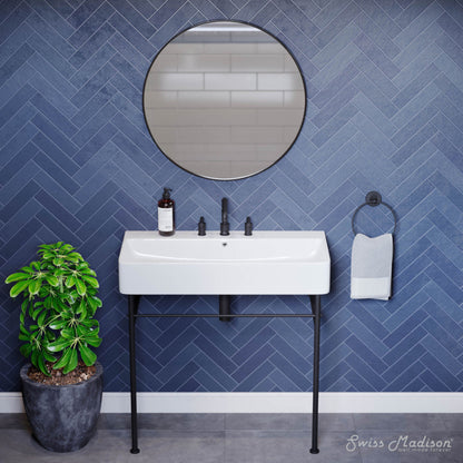 Swiss Madison Carre 36" Console Sink White Basin Black Legs with 8" Widespread Holes - SM-CS733-3