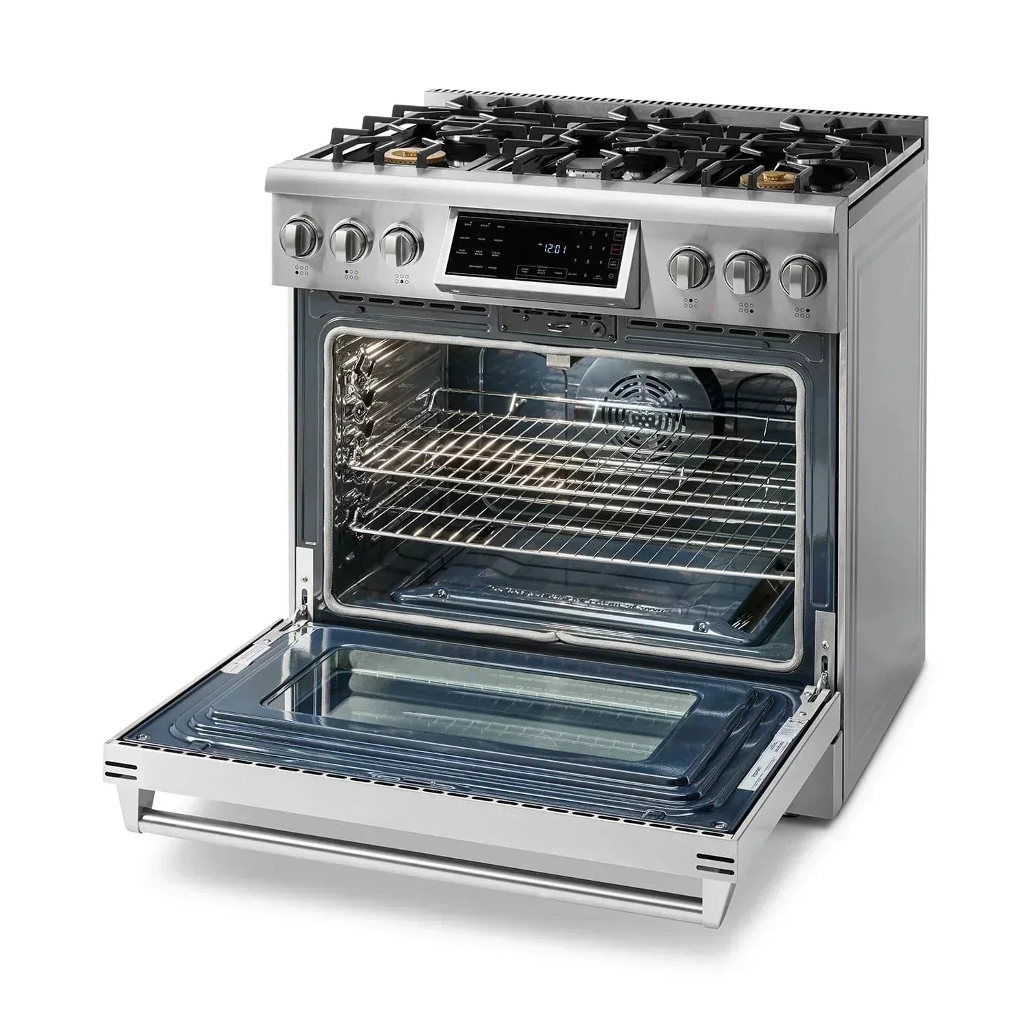 Thor Kitchen Appliance Package - 36 In. Natural Gas Range, Range Hood, Refrigerator with Water and Ice Dispenser, Dishwasher, Wine Cooler, AP-TRG3601-W-8