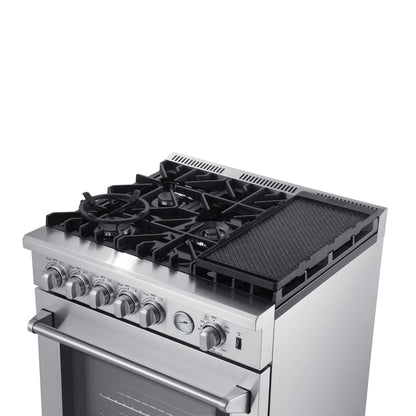 Forno 4-Piece Appliance Package - 30-Inch Gas Range with Air Fryer, Refrigerator, 24-Inch Microwave Drawer, & 3-Rack Dishwasher in Stainless Steel - AP4-6276-30-MWD