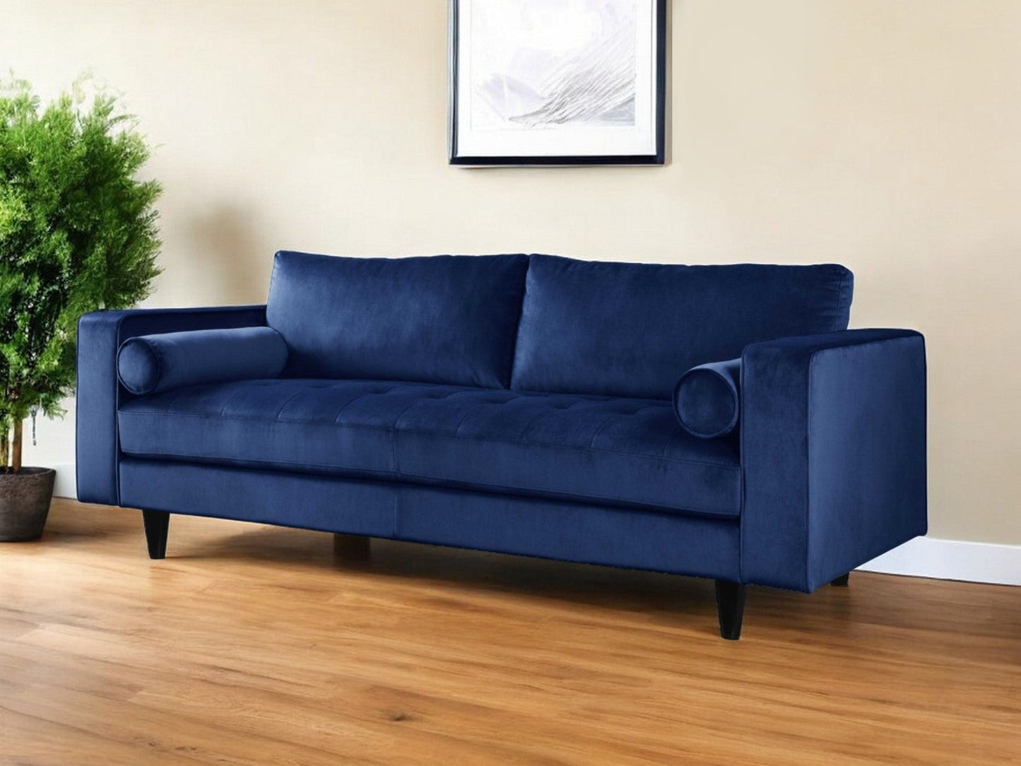 Modway Furniture 88" Navy Blue Velvet Sofa with Sleek Black Legs - Elegant Comfort for Modern Living Rooms! - 318808-HOMEROOTS