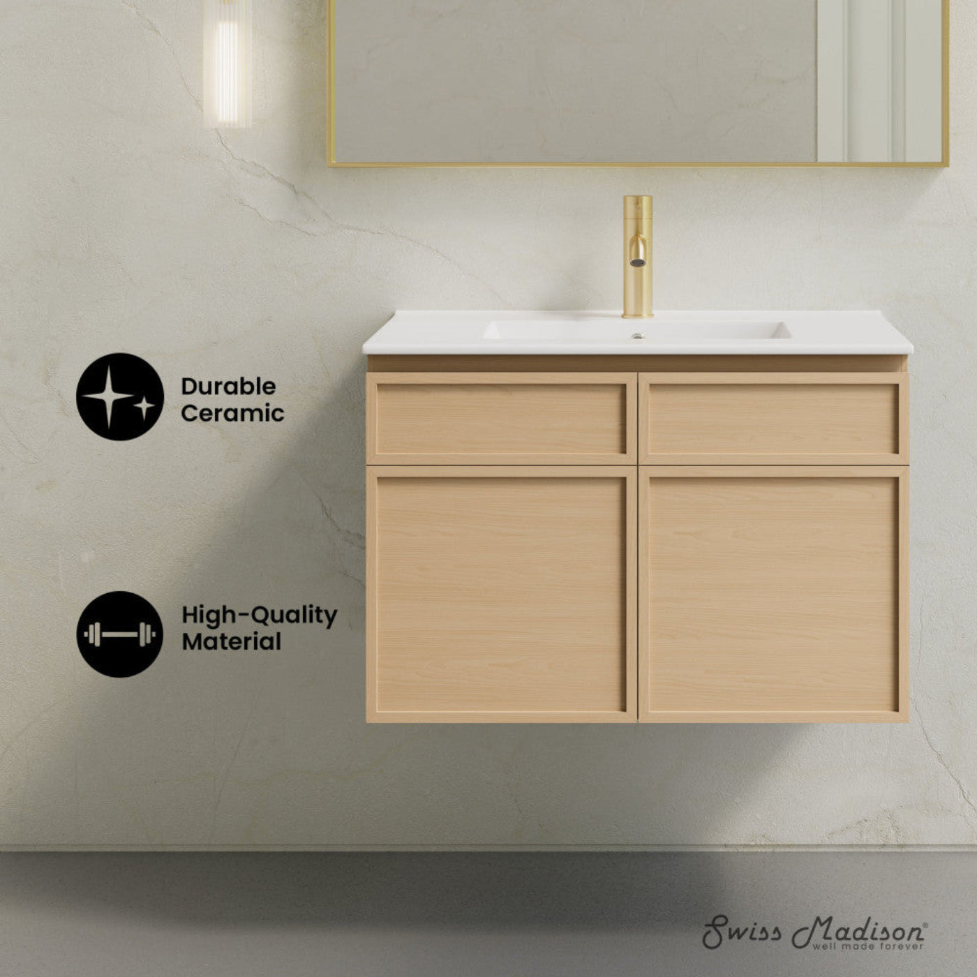 Swiss Madison St. Tropez 30" Wall-Mounted Bathroom Vanity in Natural Oak with Sink Top - SM-BV0825NO