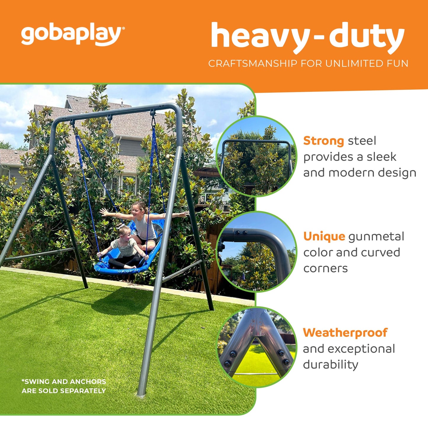 gobaplay Outdoor Frame Playground Equipment w/ 8' Extension & 39" Swing w/ Tent - 436276
