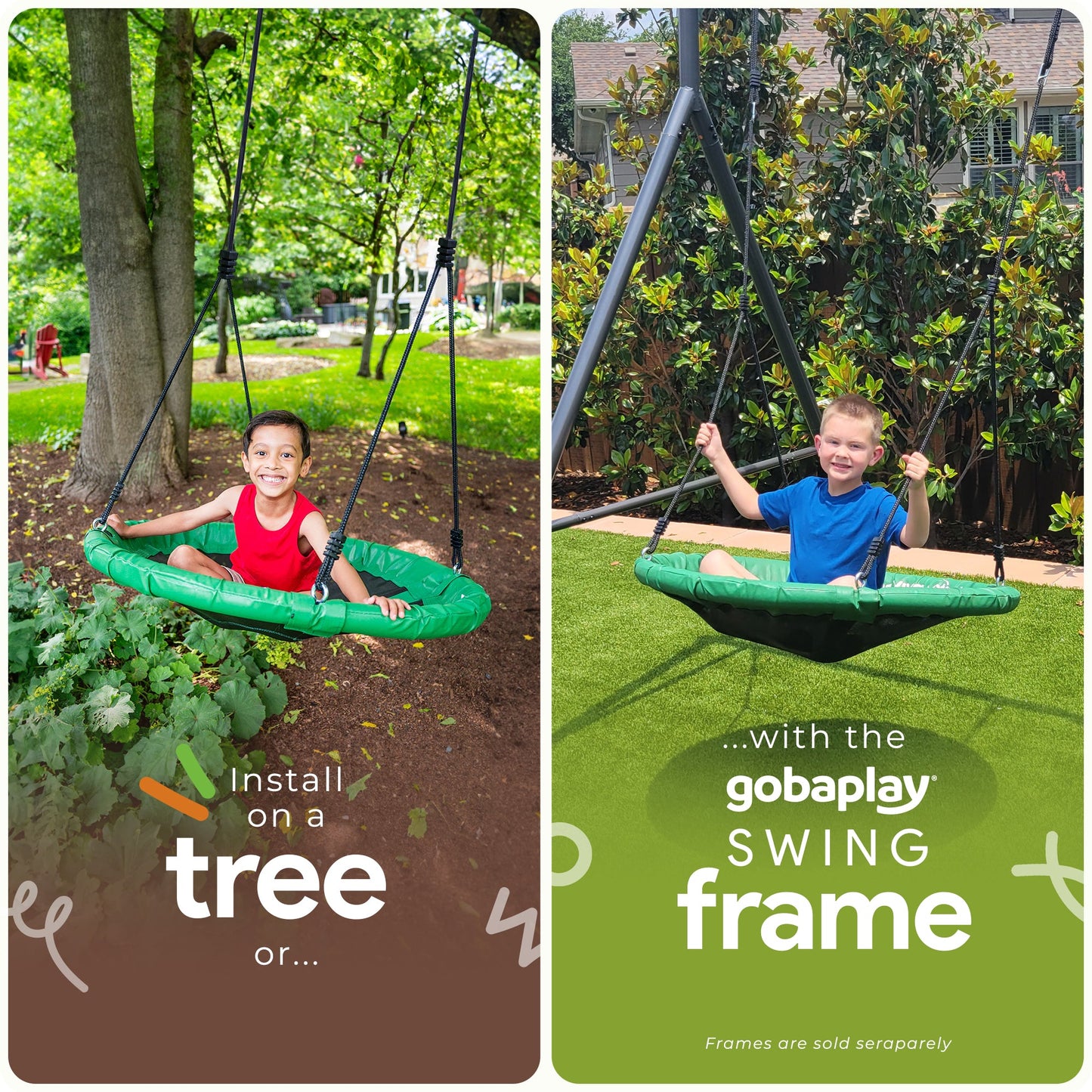 gobaplay Outdoor Swing Set Frame & gobaplay Round Swing & gobaplay Hanging Tent - 416132