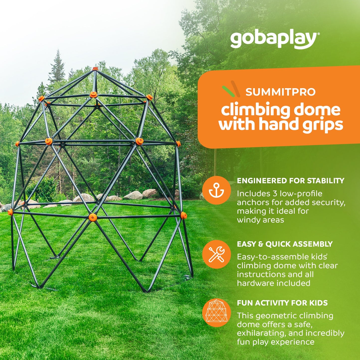 gobaplay Powder Coated Steel Geometric Climbing Dome with 3 Anchors  - 406865