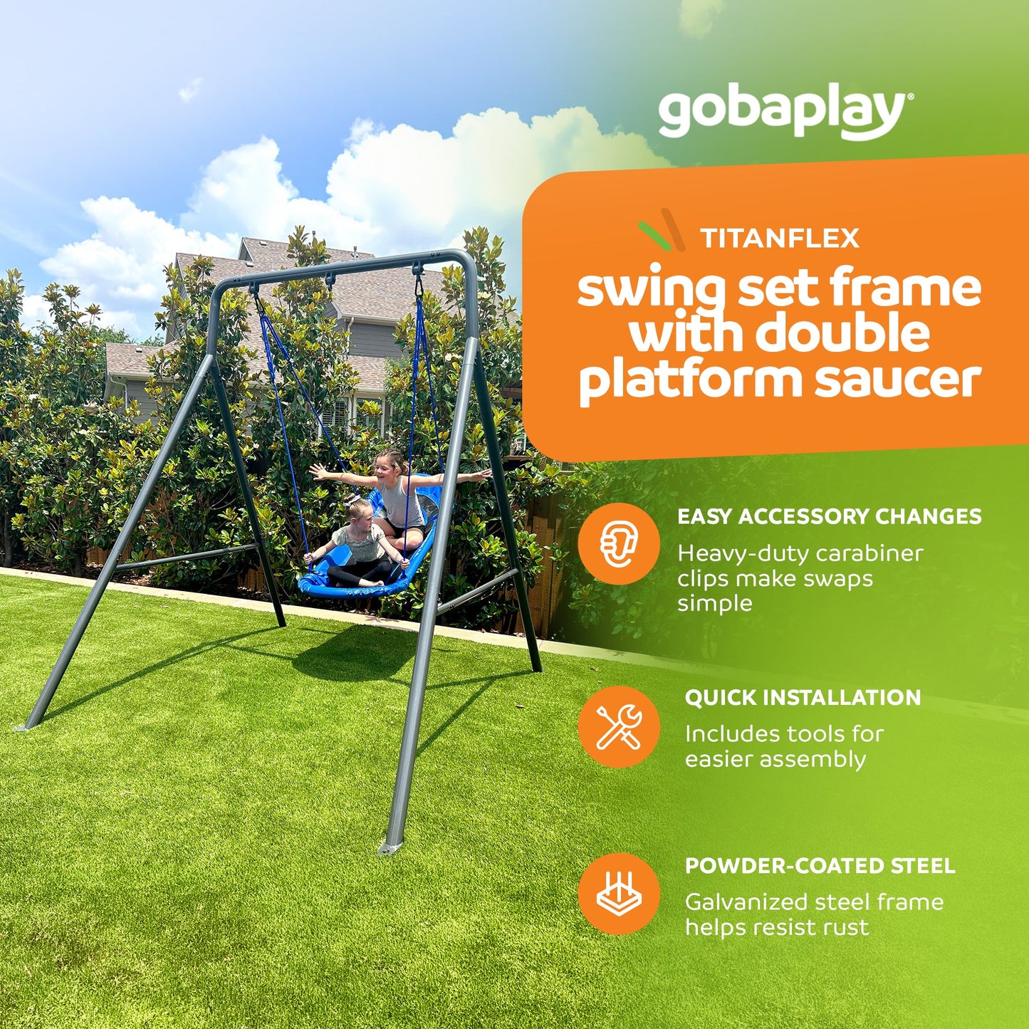 gobaplay Single Swing Set Playground Equipment with Double Platform Saucer, Blue - 327671