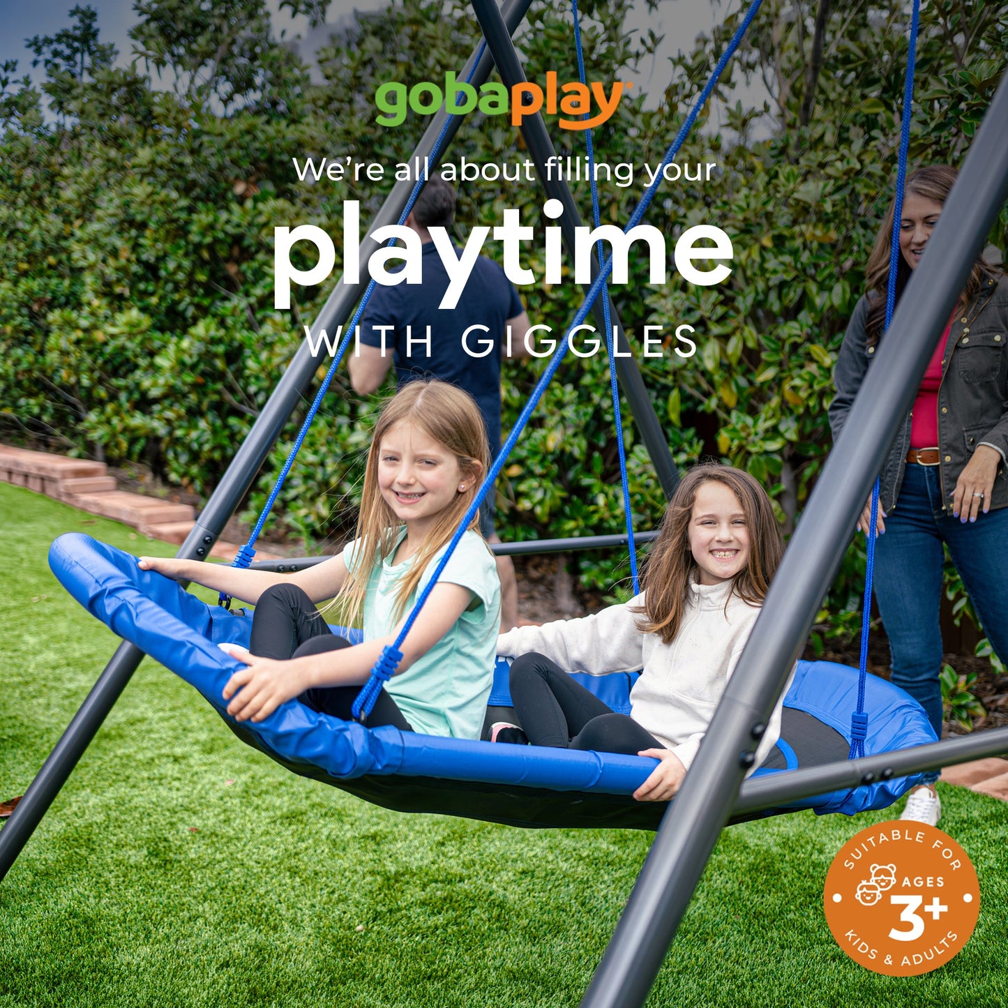 gobaplay Single Swing Set Playground Equipment with Double Platform Saucer, Blue - 327671