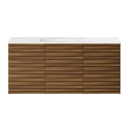 Swiss Madison Cascade 48" Wall-Mounted Bathroom Vanity in Brown Oak with Sink Top - SM-BV8614BO