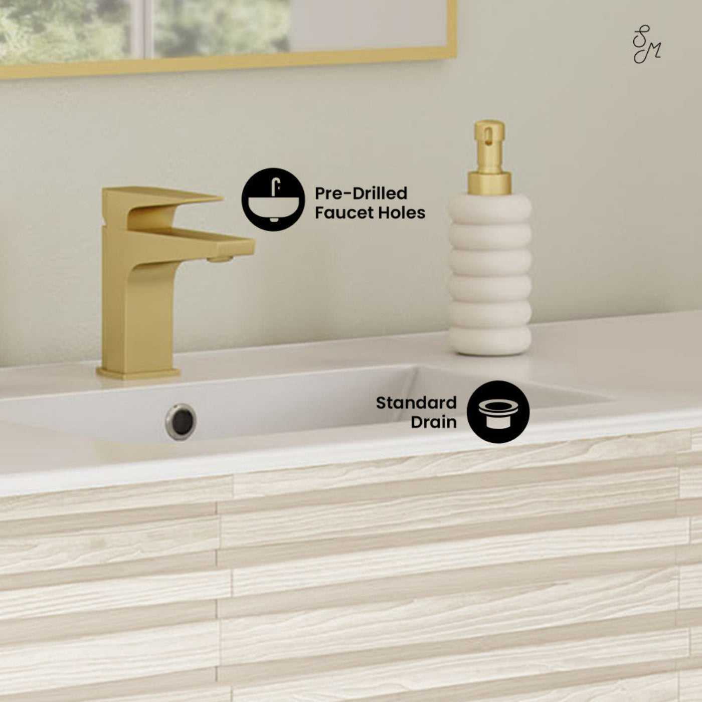 Swiss Madison Cascade 48" Freestanding Bathroom Vanity in White Oak with Double Basin Sink Top - SM-BV8636WO