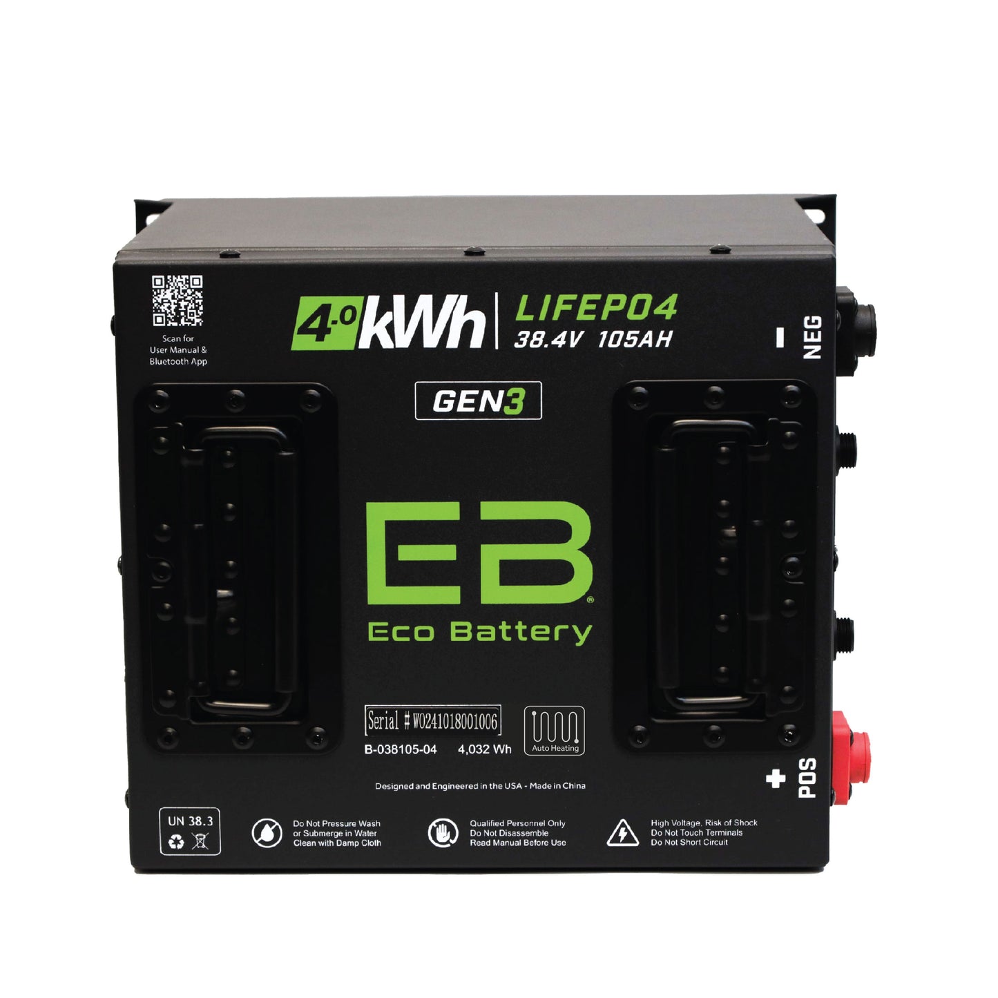 Eco Battery 38V 105Ah Cube LiFePO4 Battery / Heated - A-038105-04-H