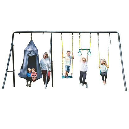 gobaplay Discovery Kids Swing Set, Outdoor Frame, Tent Saucer, Swings, & Trapeze - 399865