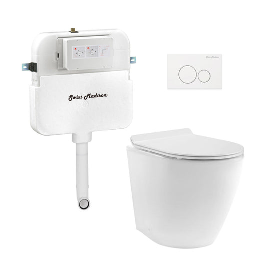 Swiss Madison St. Tropez Back-to-Wall Toilet Bundle 0.8/1.6 GPF Dual Flush in Glossy White with White Flush Plate - SM-WT0803GW