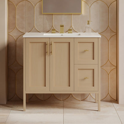 Swiss Madison Forme 36" Modular Freestanding Bathroom Vanity with 3-Hole Widespread Top in Natural Oak - SM-BV10101NO-W3