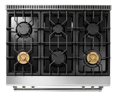 Thor Kitchen 2-Piece Appliance Package - 36-Inch Propane Gas Range, Tilt Panel & Premium Wall Mount Hood in Stainless Steel - AP2-TRG36B-LP