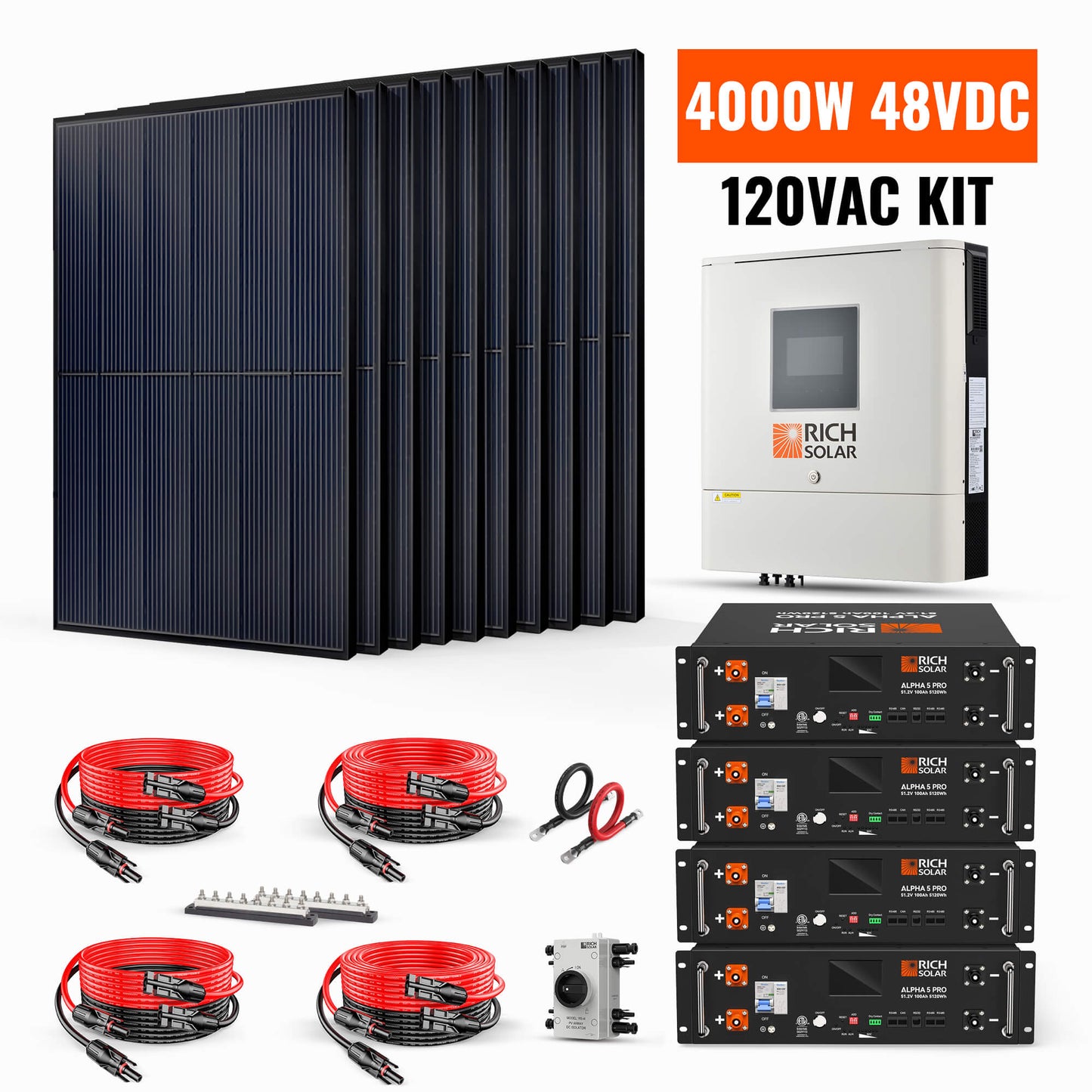 Rich Solar 4000W 48VDC-120VAC Solar Kit - RS-CBK4000