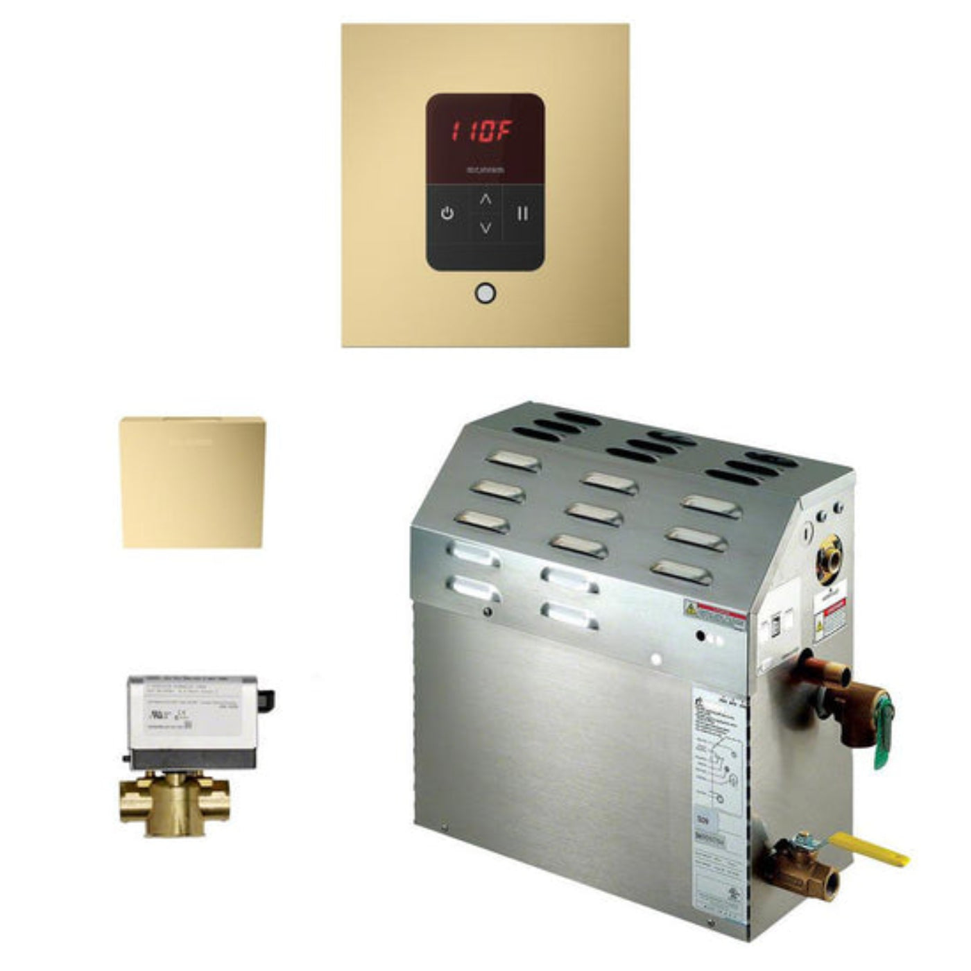 Mr. Steam - 9kW Steam Bath Generator Package - Square - Satin Brass - 400C1ATSQSB