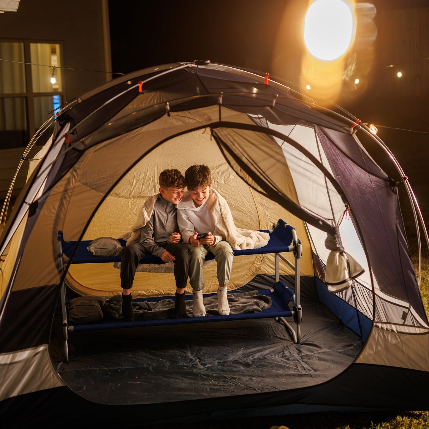 Disc-O-Bed Youth Double Cot Kid-O-Bunk w/ 200 Pound Capacity & Carry Bags, Navy - 413463