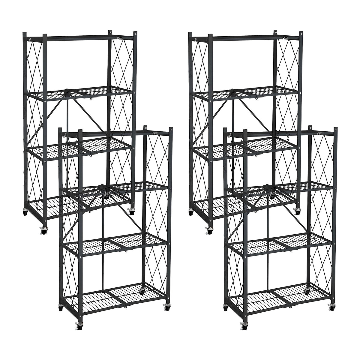 Origami 4 Pack 4 Tier Folding Garage Shelves Heavy Duty Shelving with Wheels - 415228