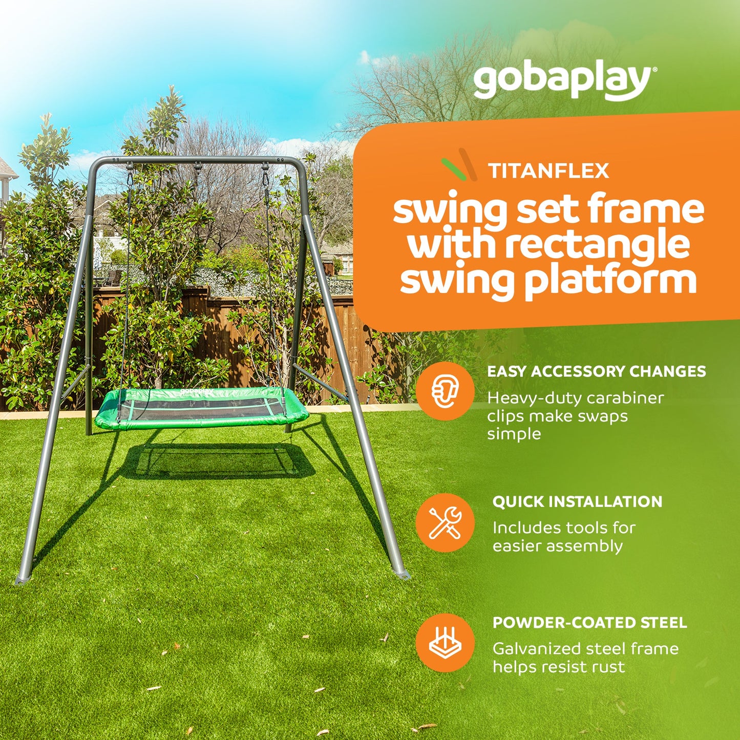 gobaplay Outdoor Swing Set Frame with Bars & gobaplay Rectangle Swing Platform - 416134