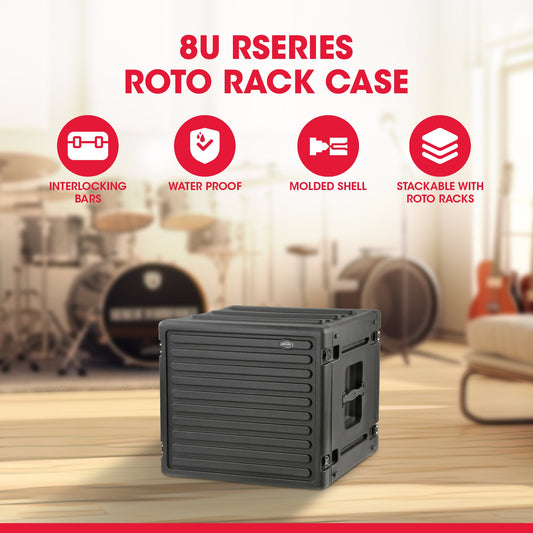SKB 8U Roto Rack Case Polyethylene Gear Protector, Stackable, Waterproof, Black - 422014