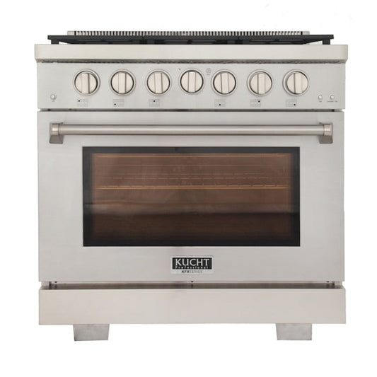 Kucht Professional 36" 5.2 cu. ft. Propane Gas Range in Stainless Steel with True Simmer Burners, KFX3600X/LP-S - KFX3600X/LP-S