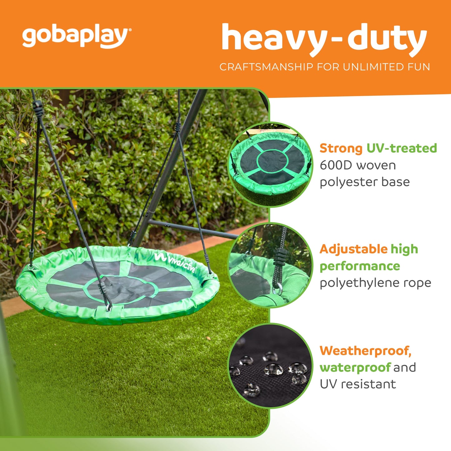gobaplay Single Swing Set with 6' Frame Extension, Swings, and 40" Round Saucer - 431497