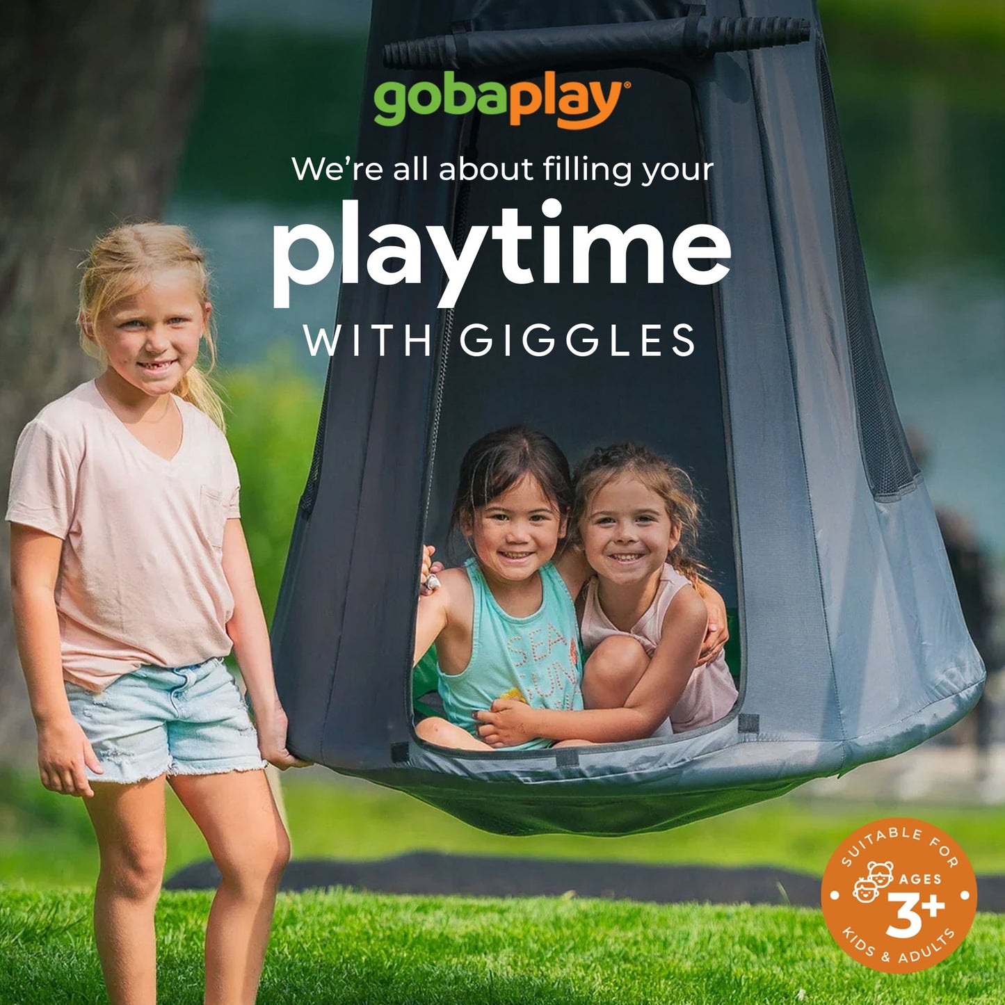 gobaplay Swing Set with 6' Frame Extension, Swings, 40" Saucer, & Hanging Tent - 431504