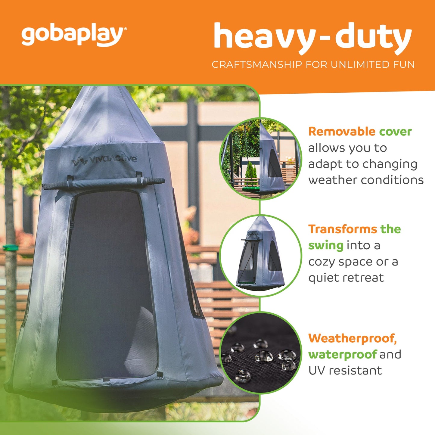gobaplay Swing Set with 8' Frame Extension, Swings, 40" Saucer, & Hanging Tent - 431534