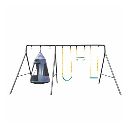 gobaplay Swing Set with 8' Frame Extension, Swings, 40" Saucer, & Hanging Tent - 431534