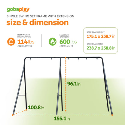 gobaplay Single Swing Playground Set with 6' Frame Extension and Boat Swing - 431536