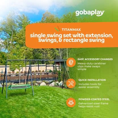 gobaplay Single Swing Playground Set with 8' Frame Extension & Rectangle Swing