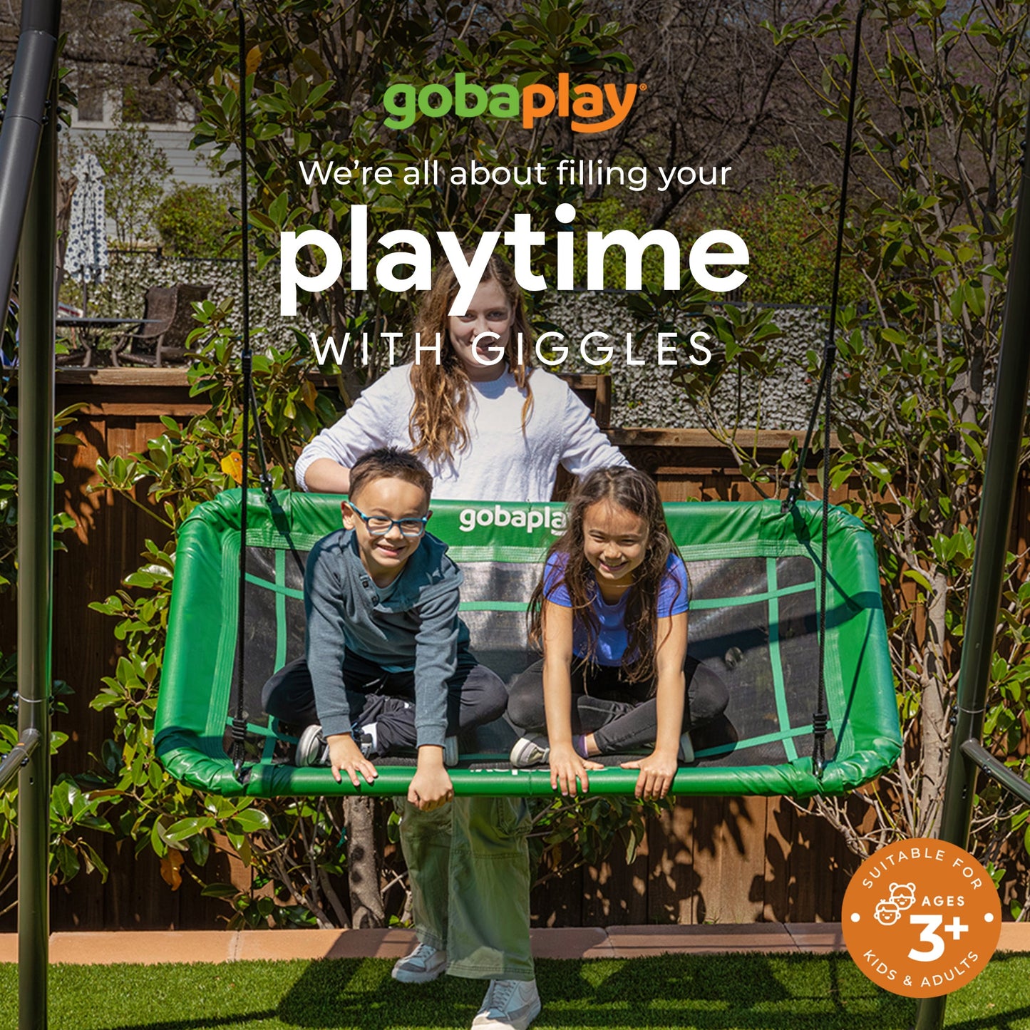 gobaplay Single Swing Playground Set with 8' Frame Extension & Rectangle Swing