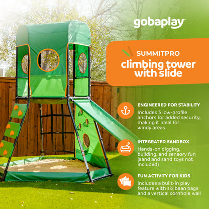 gobaplay SummitPro Climbing Tower, Outdoor Playset with Slide for Kids 6+, Green - 431540