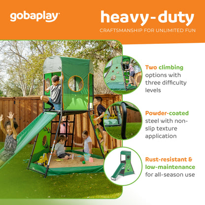 gobaplay SummitPro Climbing Tower, Outdoor Playset with Slide for Kids 6+, Green - 431540