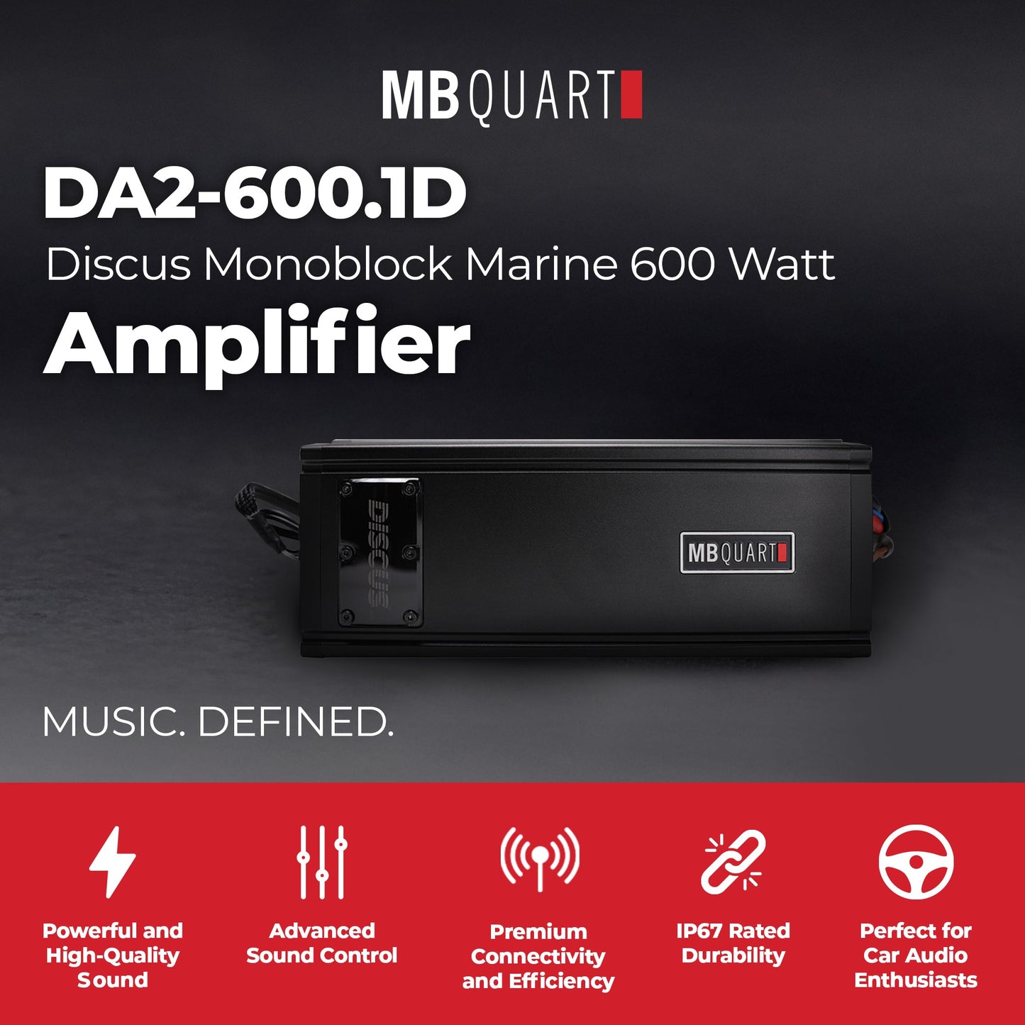 MB Quart Discus Monoblock Marine Amplifier with Top Mounted Controls, 600 Watts - 431773