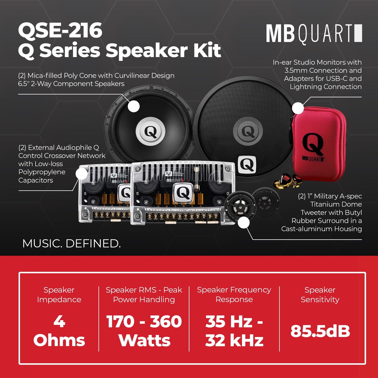 MB Quart Q Series 6.5" 2 Way Component Speakers with 1" Titanium Dome Tweeters - 431788