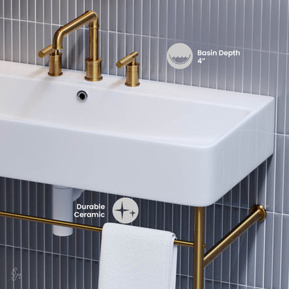 Swiss Madison Carre 36" Console Sink White Basin Brushed Gold Legs with 8" Widespread Holes - SM-CS723BG-3